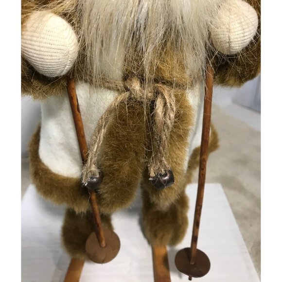 Skiing Santa Claus Figure 12" Faux Fur Burlap Wooden Ski Rustic Christmas - Picture 9 of 10